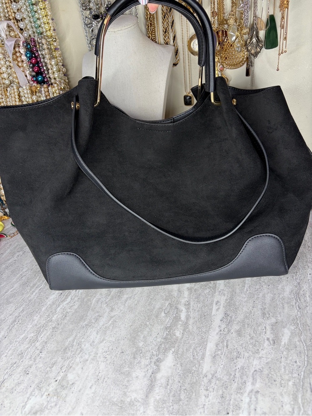 Sondra Roberts Vegan Leather Suede Handbag Purse Black New W/O Tags Tote